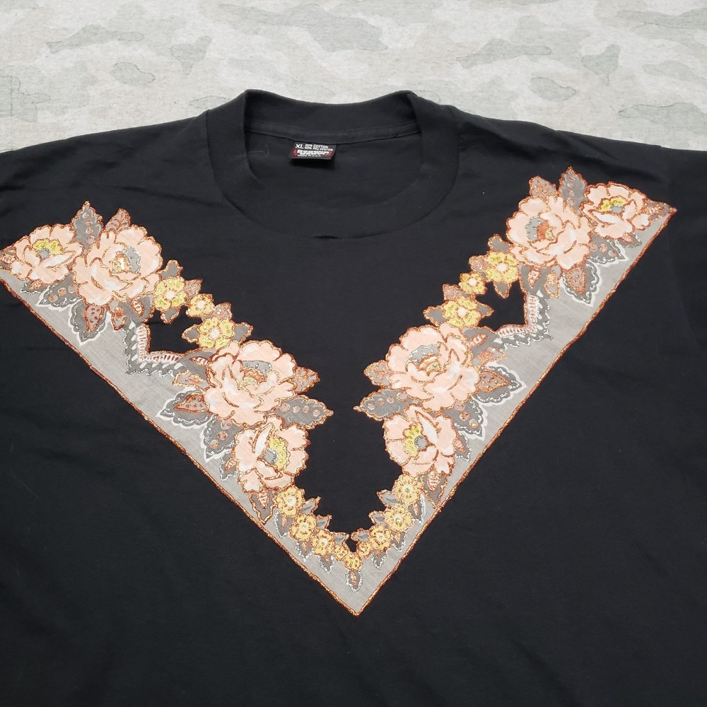 Vintage Screen Stars Top Womens XL Black Short Sleeve Single Stitch